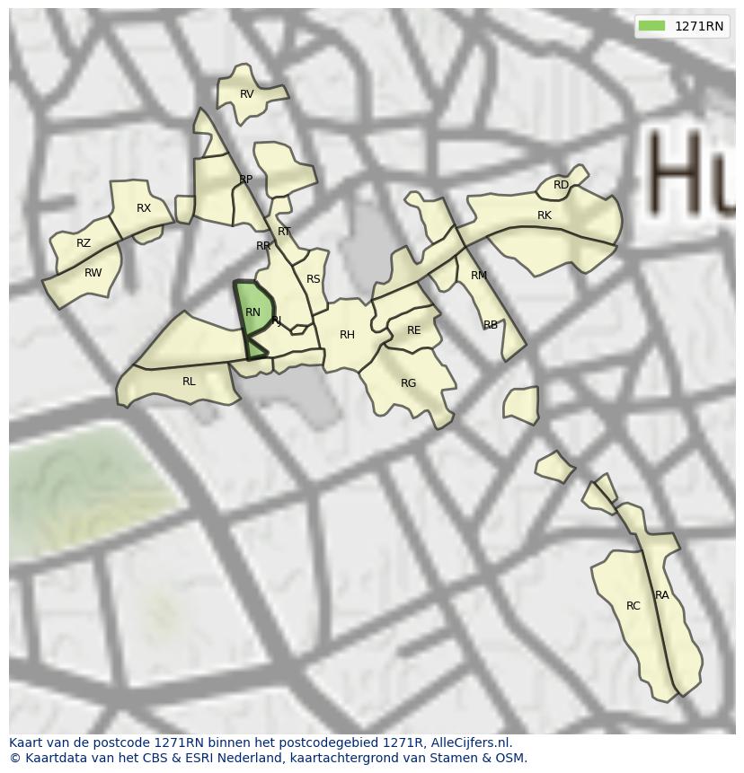 Afbeelding van het postcodegebied 1271 RN op de kaart.