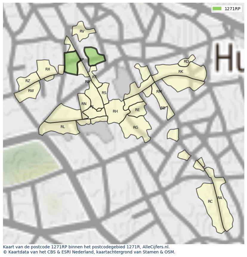Afbeelding van het postcodegebied 1271 RP op de kaart.