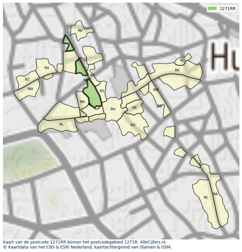 Afbeelding van het postcodegebied 1271 RR op de kaart.