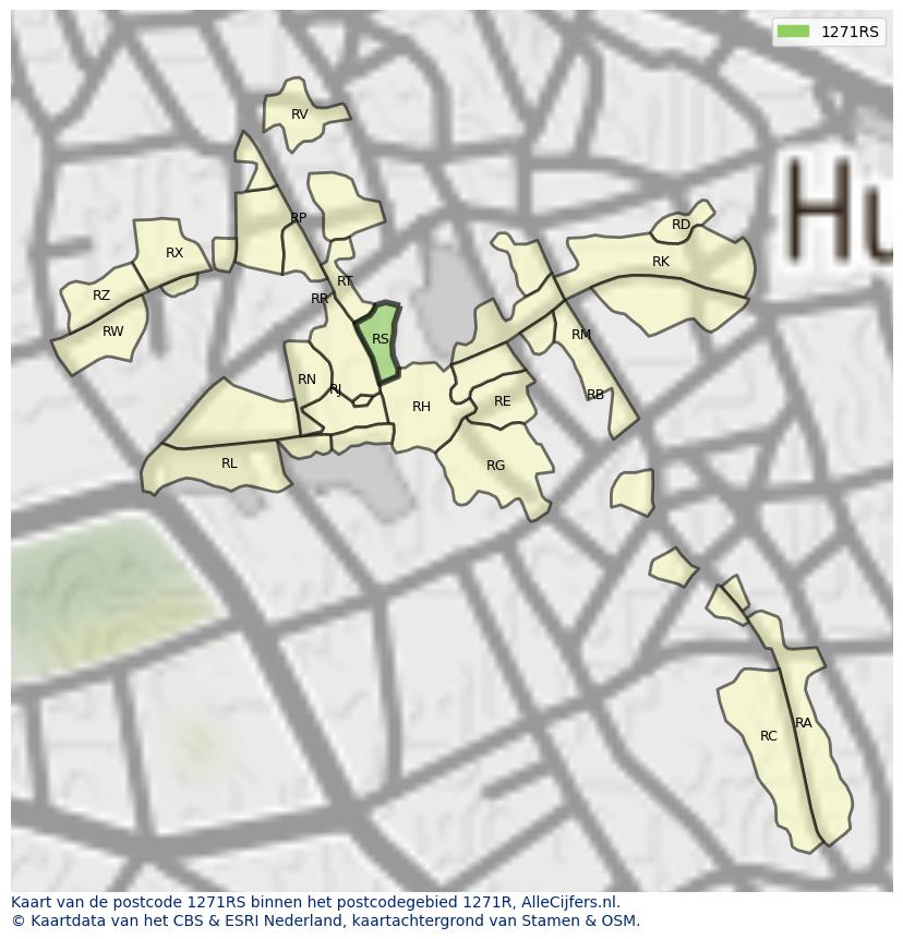 Afbeelding van het postcodegebied 1271 RS op de kaart.