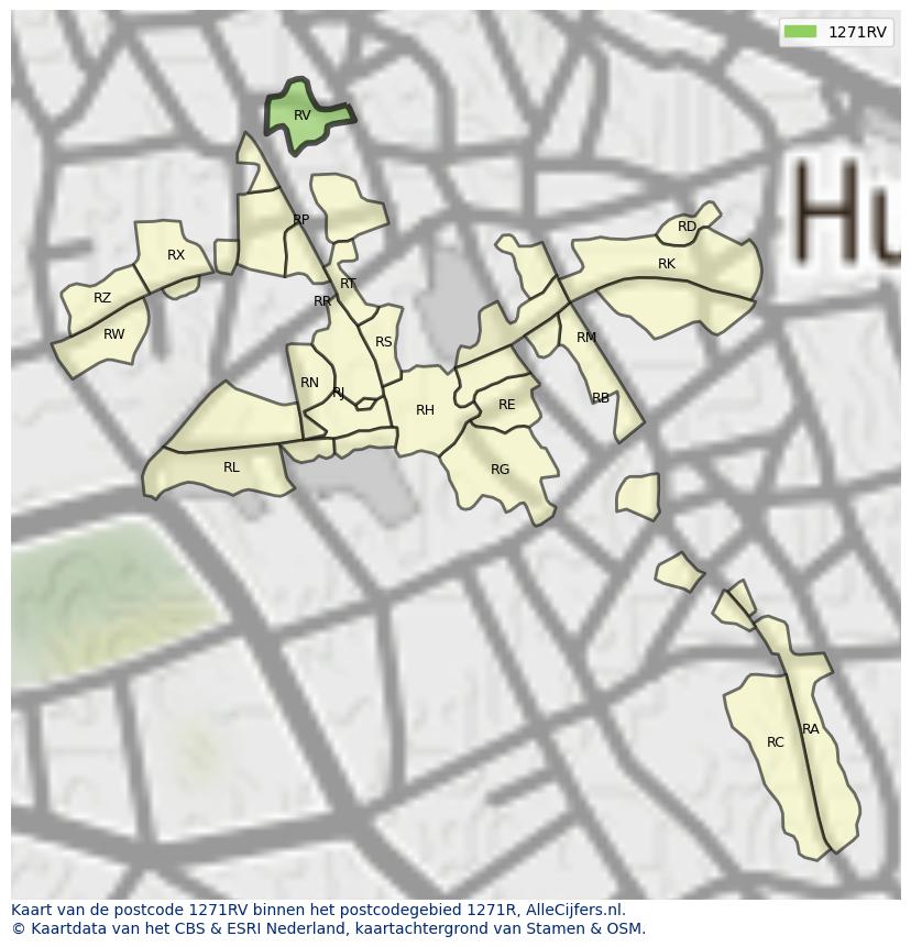 Afbeelding van het postcodegebied 1271 RV op de kaart.