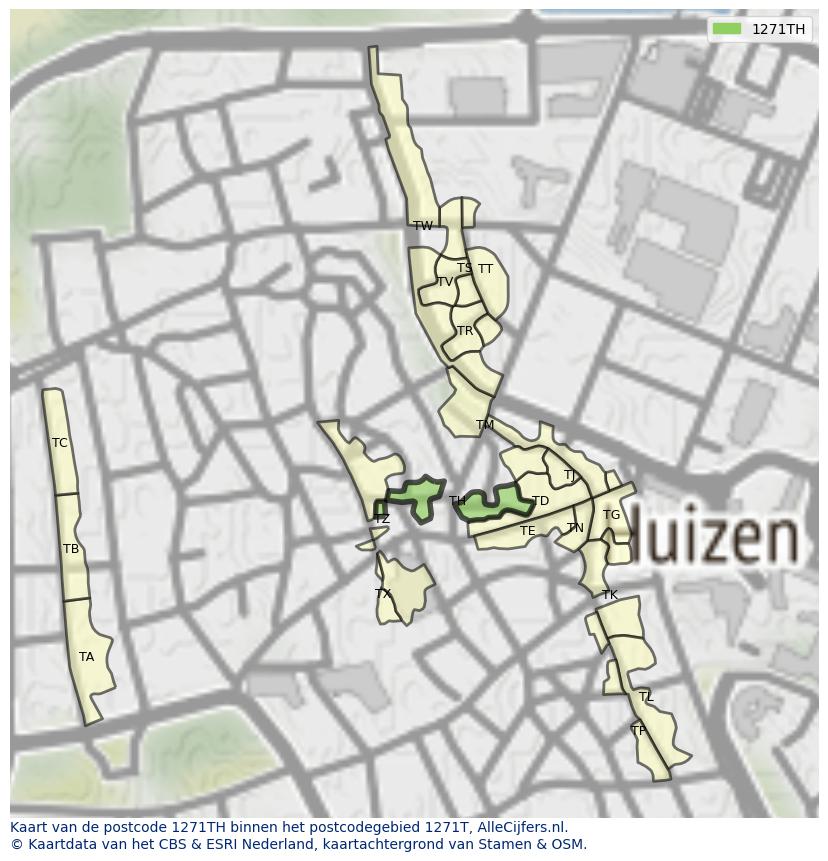 Afbeelding van het postcodegebied 1271 TH op de kaart.