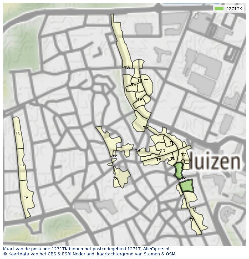 Afbeelding van het postcodegebied 1271 TK op de kaart.