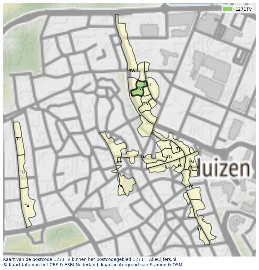 Afbeelding van het postcodegebied 1271 TV op de kaart.
