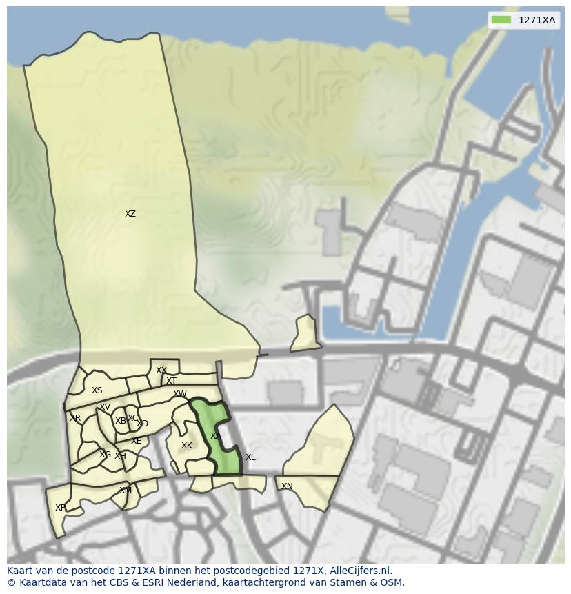 Afbeelding van het postcodegebied 1271 XA op de kaart.