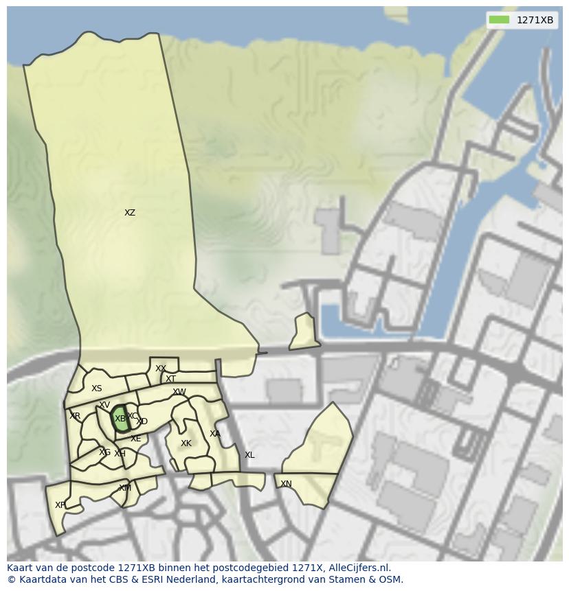 Afbeelding van het postcodegebied 1271 XB op de kaart.