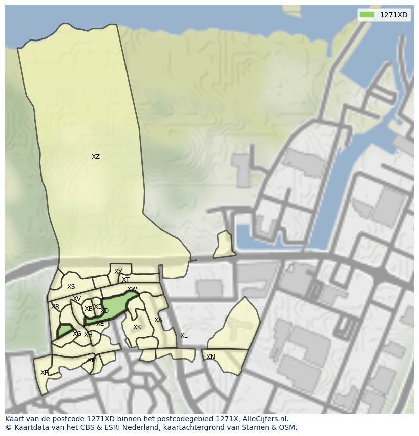 Afbeelding van het postcodegebied 1271 XD op de kaart.