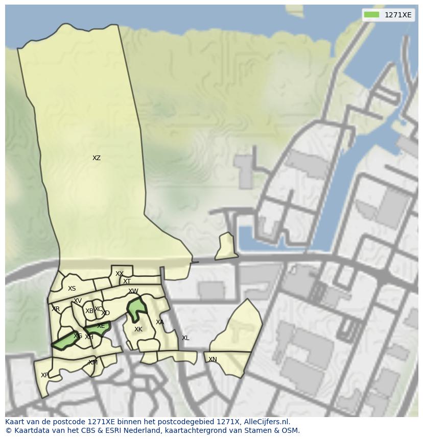 Afbeelding van het postcodegebied 1271 XE op de kaart.