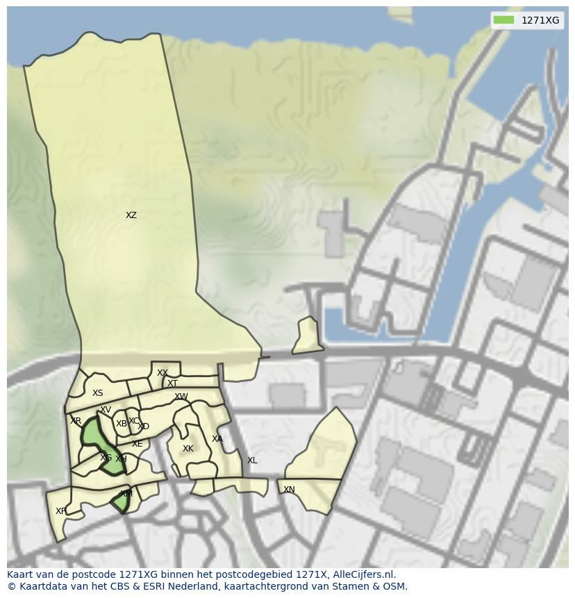 Afbeelding van het postcodegebied 1271 XG op de kaart.