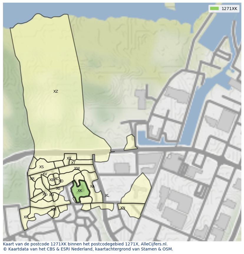 Afbeelding van het postcodegebied 1271 XK op de kaart.
