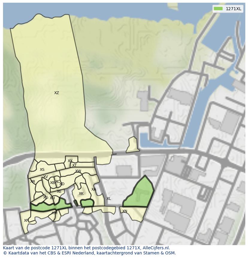 Afbeelding van het postcodegebied 1271 XL op de kaart.