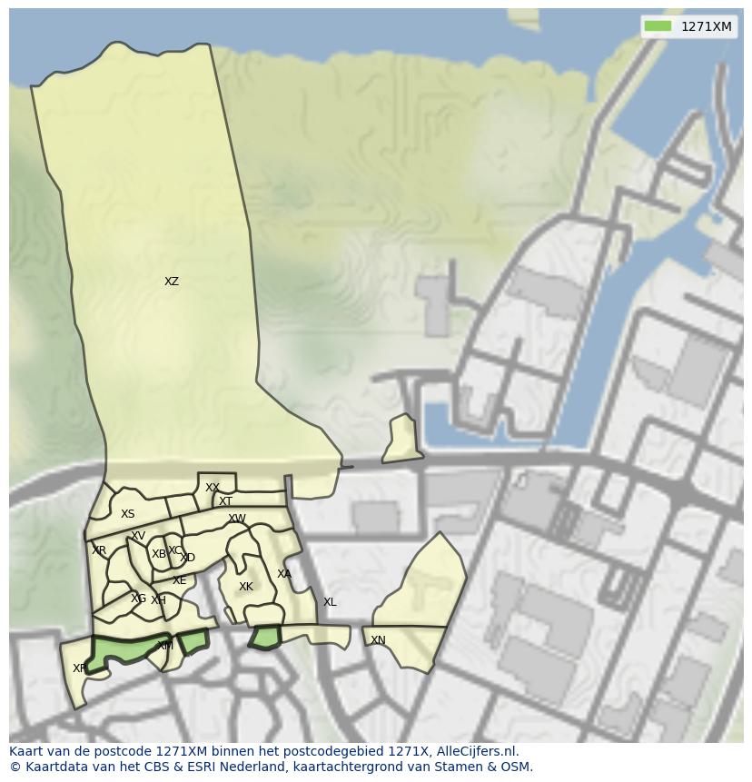 Afbeelding van het postcodegebied 1271 XM op de kaart.