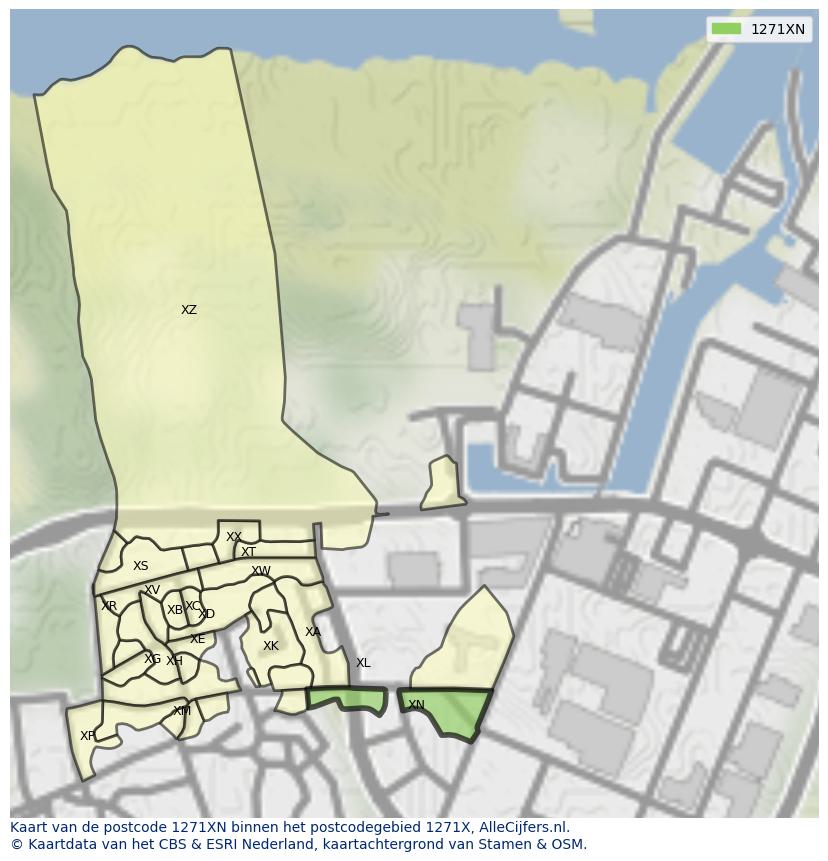 Afbeelding van het postcodegebied 1271 XN op de kaart.