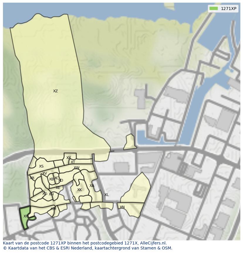Afbeelding van het postcodegebied 1271 XP op de kaart.