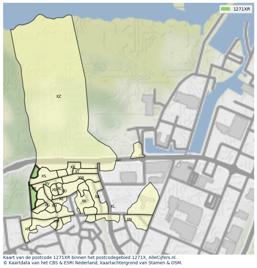 Afbeelding van het postcodegebied 1271 XR op de kaart.