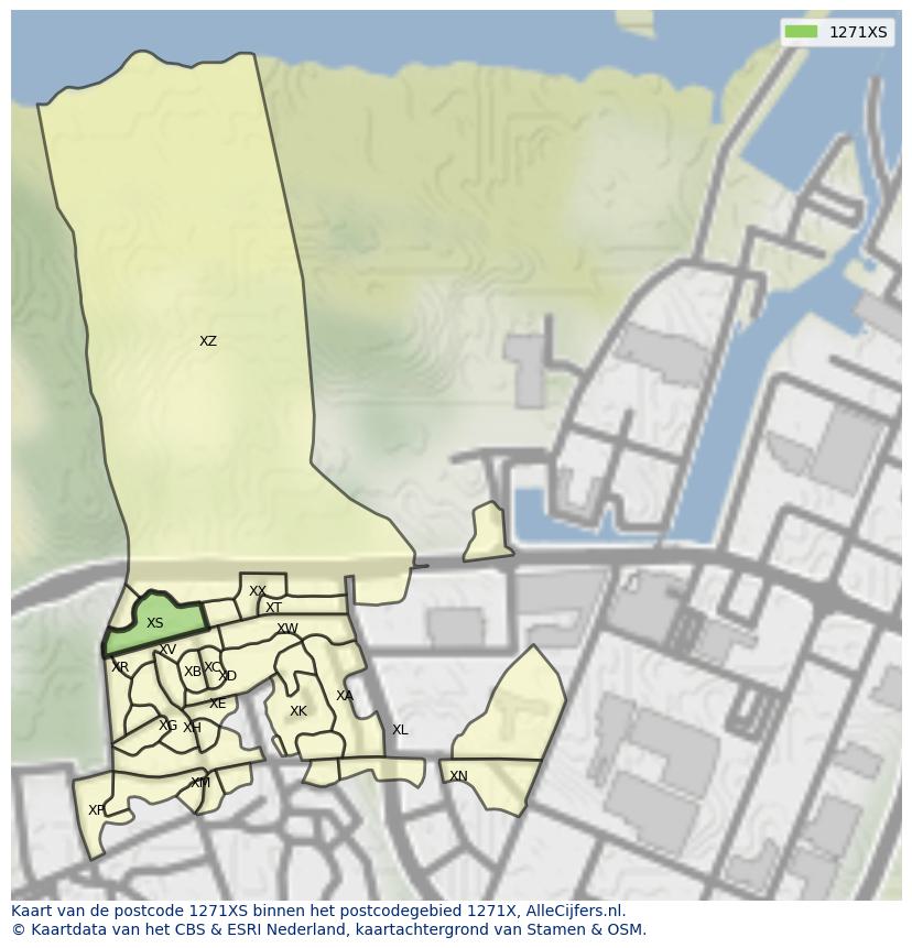 Afbeelding van het postcodegebied 1271 XS op de kaart.