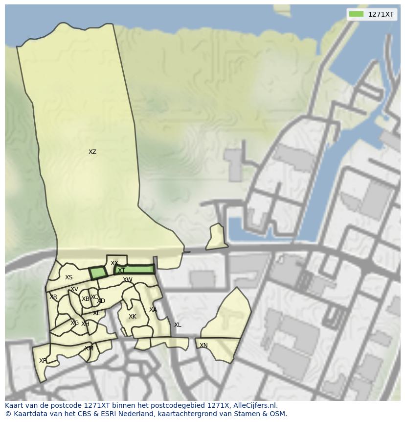 Afbeelding van het postcodegebied 1271 XT op de kaart.