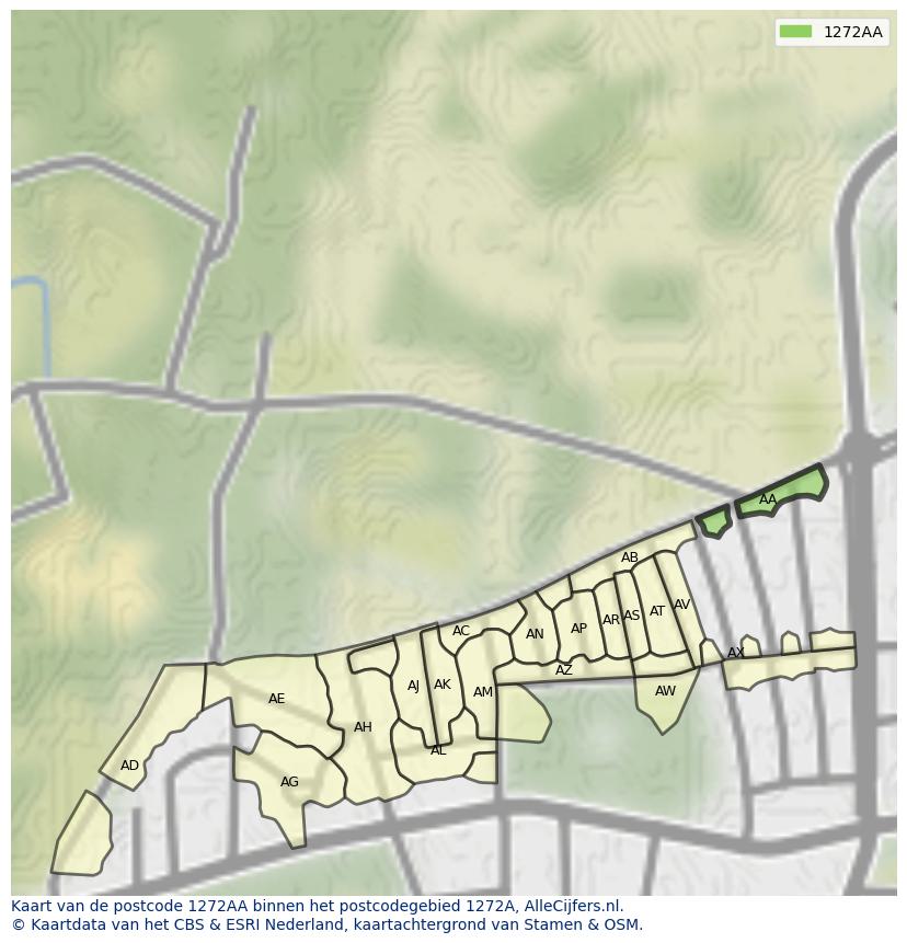 Afbeelding van het postcodegebied 1272 AA op de kaart.