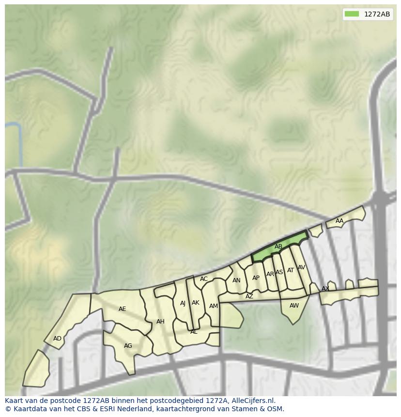 Afbeelding van het postcodegebied 1272 AB op de kaart.