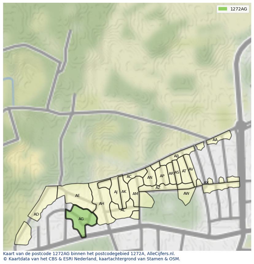 Afbeelding van het postcodegebied 1272 AG op de kaart.