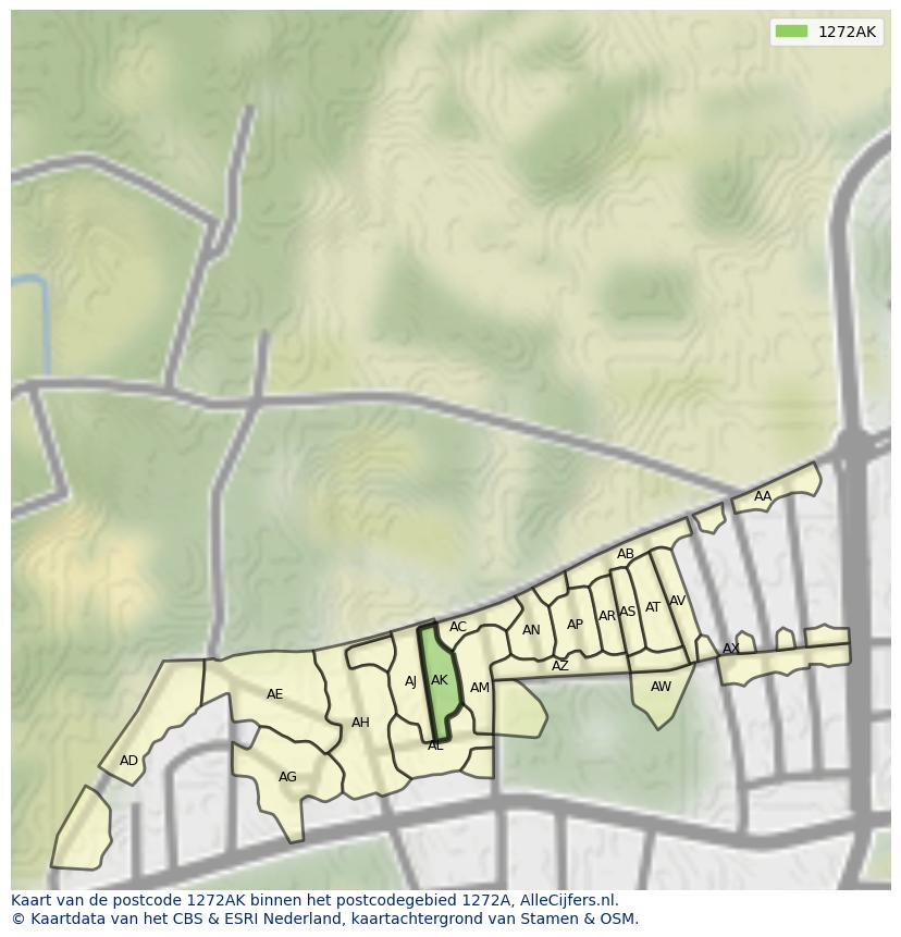 Afbeelding van het postcodegebied 1272 AK op de kaart.