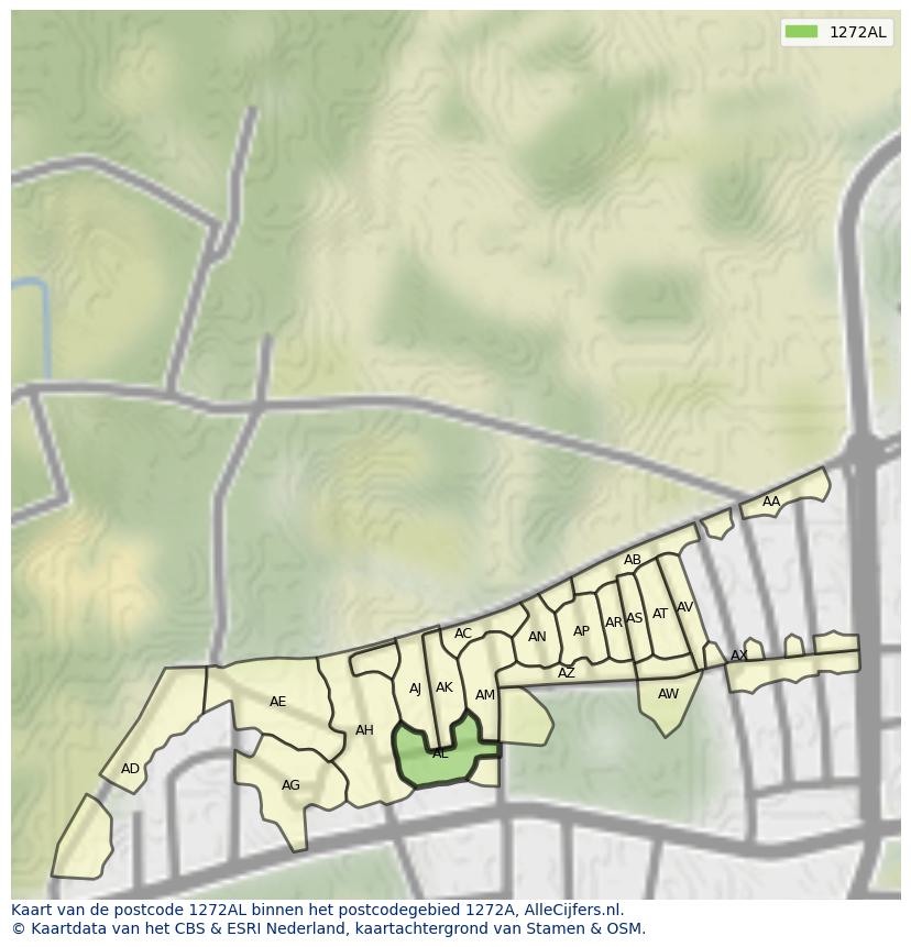 Afbeelding van het postcodegebied 1272 AL op de kaart.