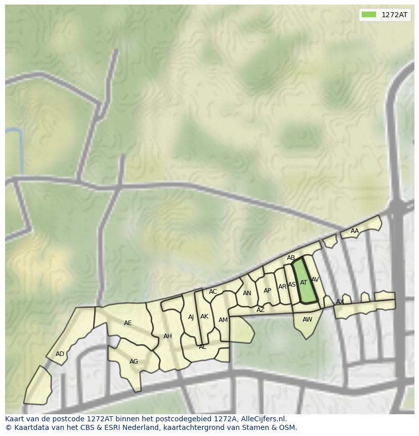 Afbeelding van het postcodegebied 1272 AT op de kaart.