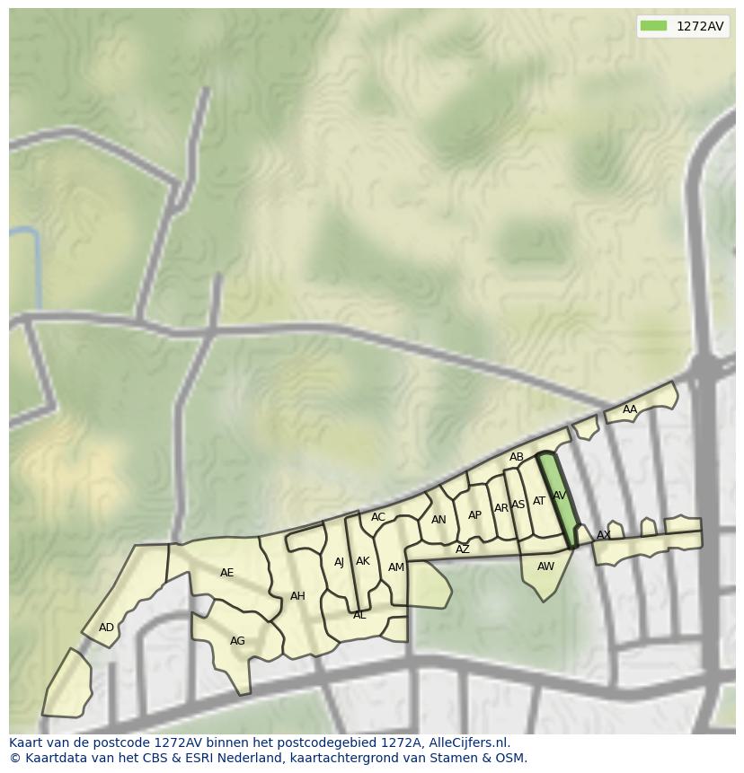 Afbeelding van het postcodegebied 1272 AV op de kaart.