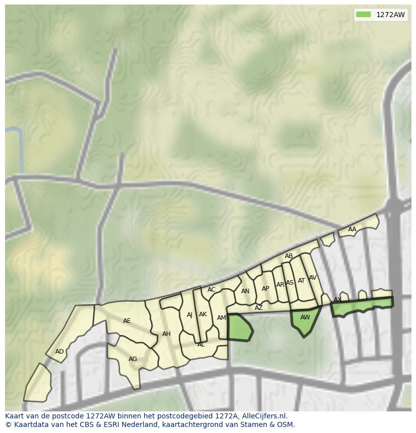 Afbeelding van het postcodegebied 1272 AW op de kaart.