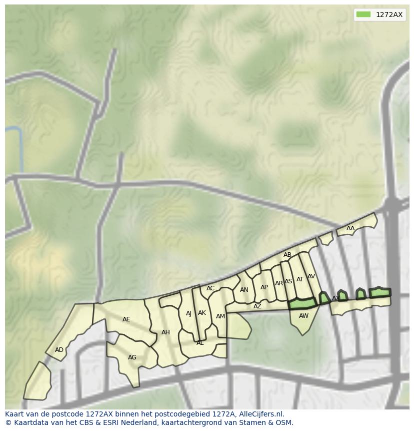 Afbeelding van het postcodegebied 1272 AX op de kaart.