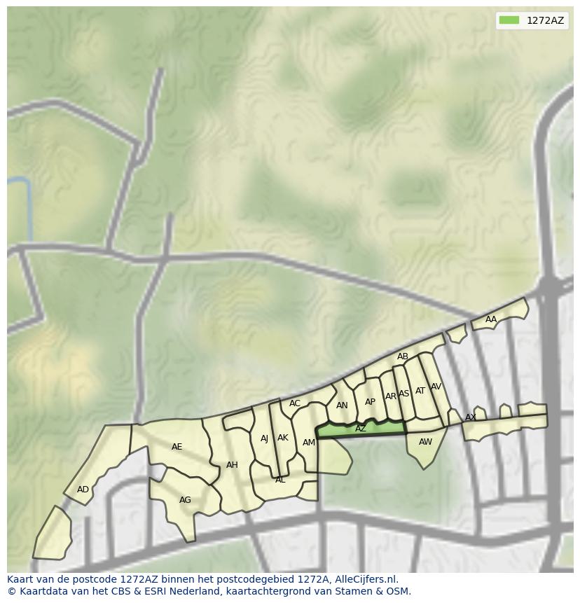 Afbeelding van het postcodegebied 1272 AZ op de kaart.