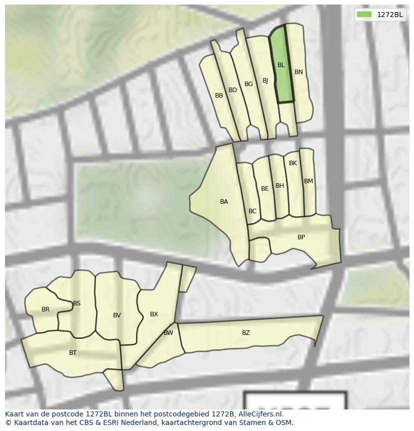 Afbeelding van het postcodegebied 1272 BL op de kaart.