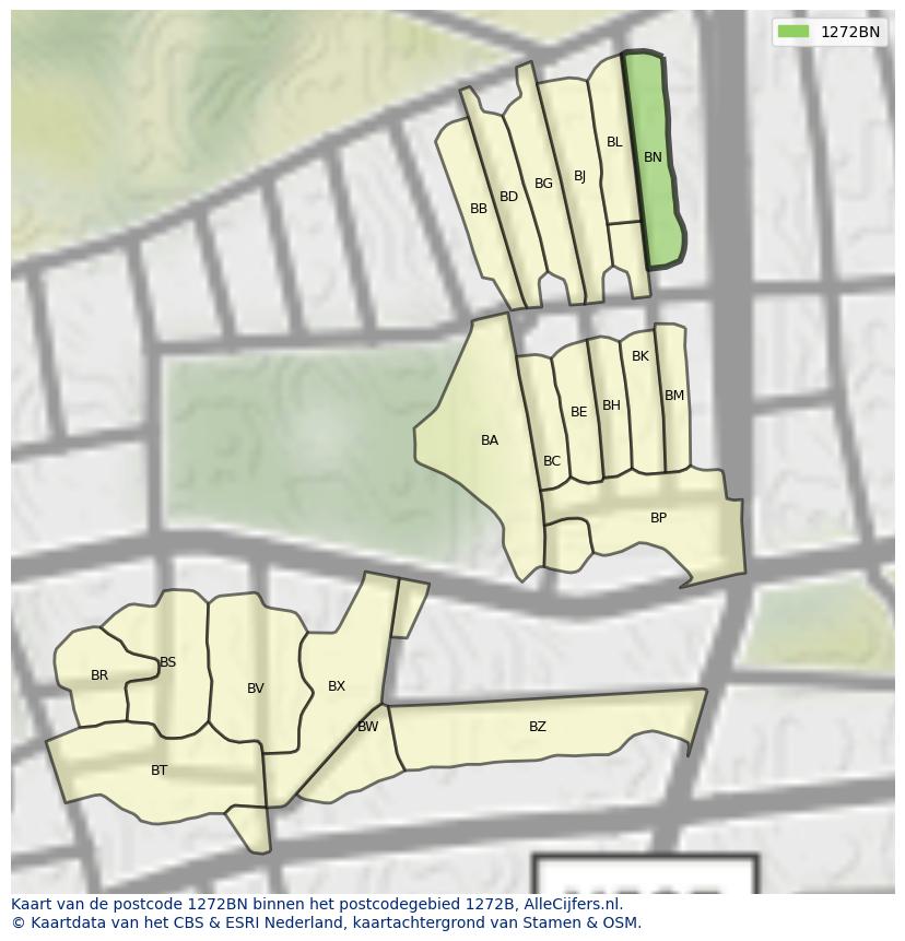 Afbeelding van het postcodegebied 1272 BN op de kaart.