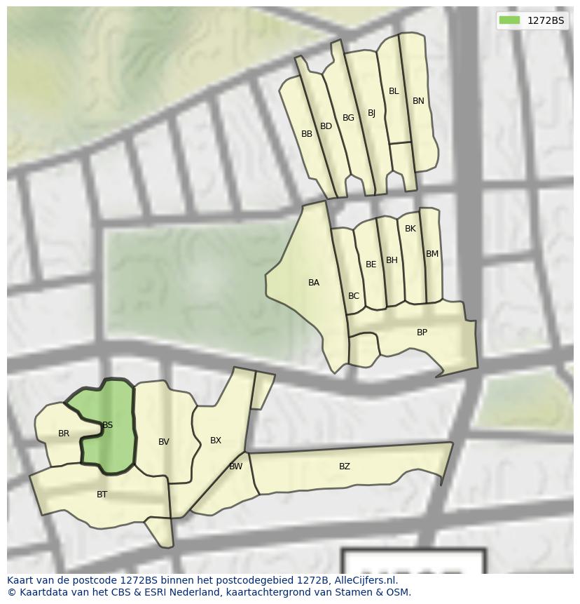 Afbeelding van het postcodegebied 1272 BS op de kaart.