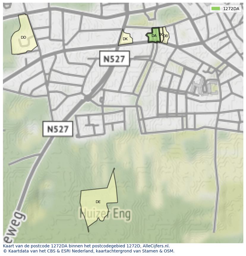 Afbeelding van het postcodegebied 1272 DA op de kaart.