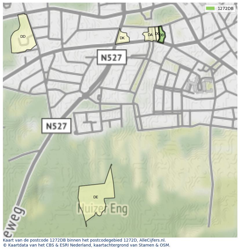 Afbeelding van het postcodegebied 1272 DB op de kaart.