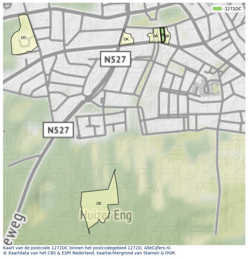 Afbeelding van het postcodegebied 1272 DC op de kaart.