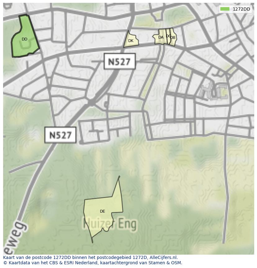 Afbeelding van het postcodegebied 1272 DD op de kaart.