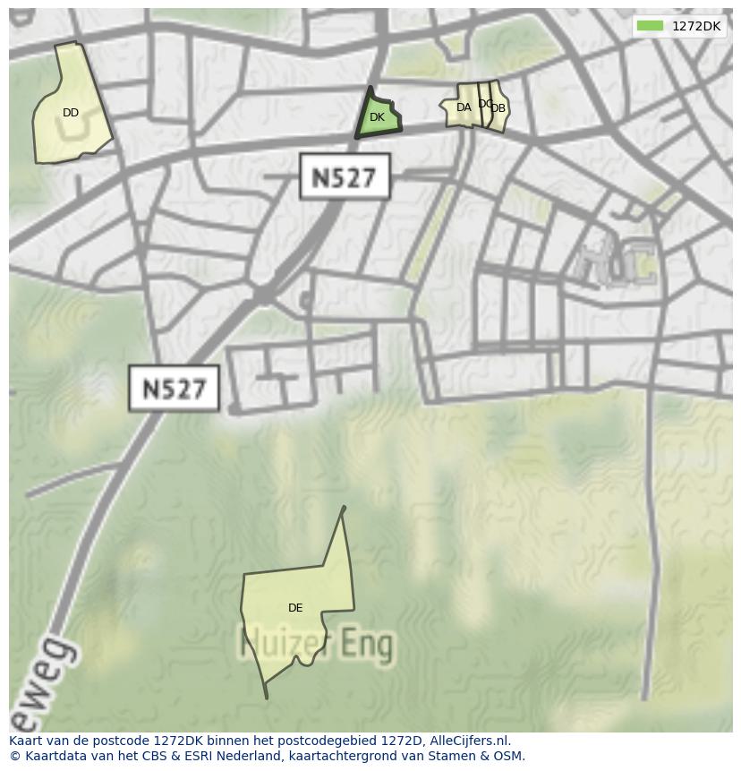 Afbeelding van het postcodegebied 1272 DK op de kaart.