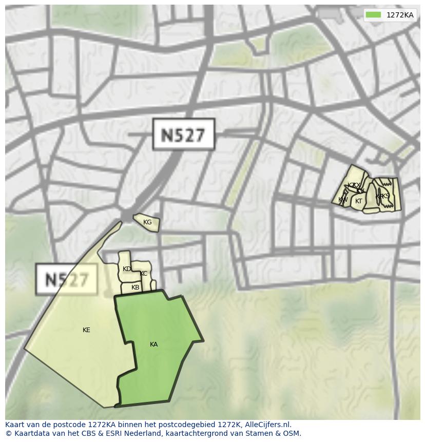 Afbeelding van het postcodegebied 1272 KA op de kaart.