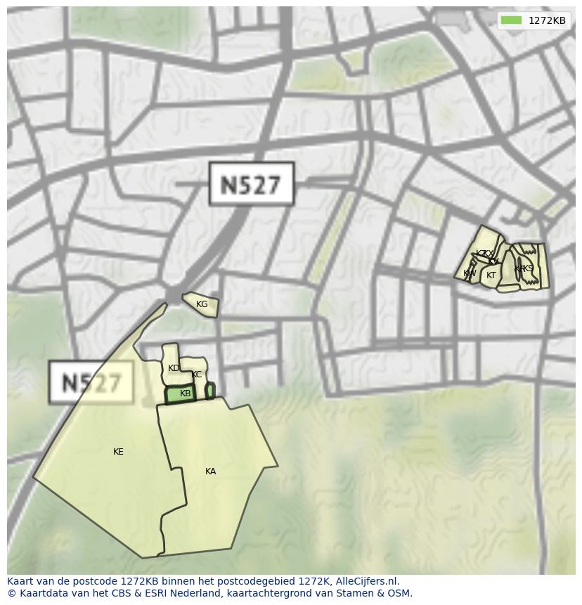 Afbeelding van het postcodegebied 1272 KB op de kaart.