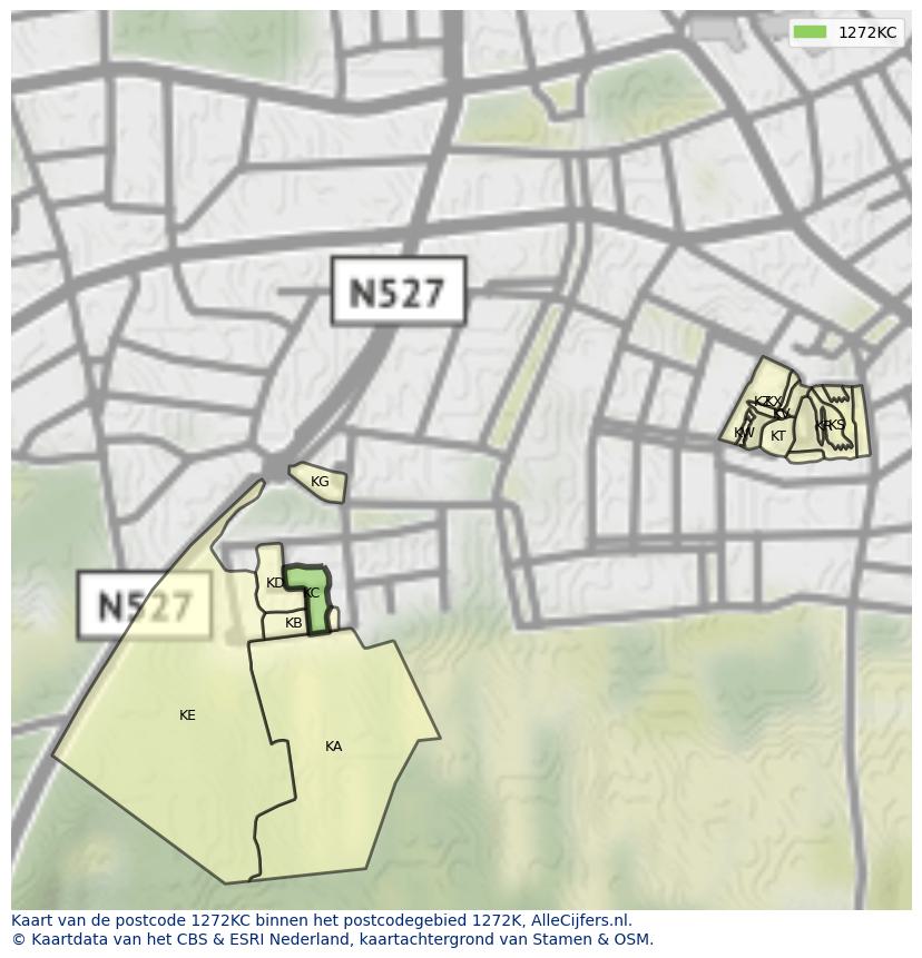 Afbeelding van het postcodegebied 1272 KC op de kaart.
