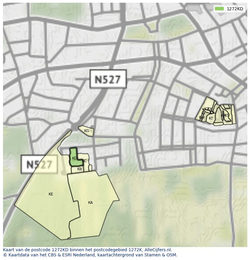 Afbeelding van het postcodegebied 1272 KD op de kaart.