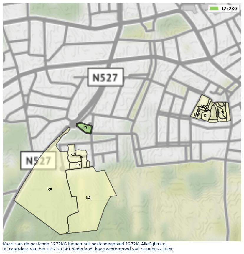 Afbeelding van het postcodegebied 1272 KG op de kaart.