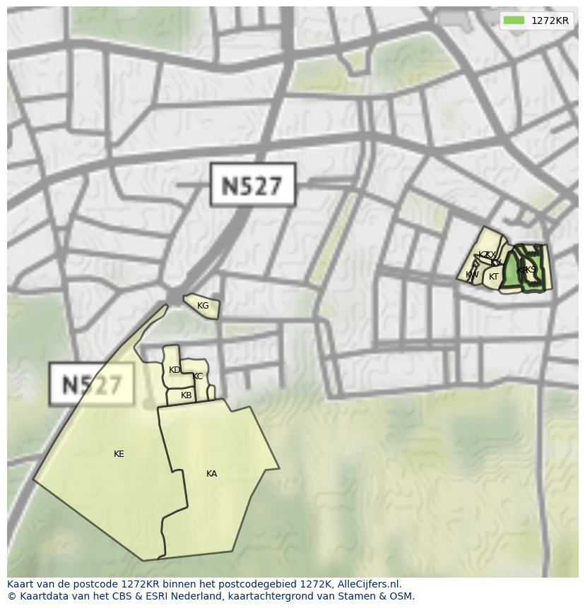 Afbeelding van het postcodegebied 1272 KR op de kaart.