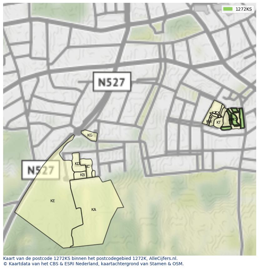 Afbeelding van het postcodegebied 1272 KS op de kaart.