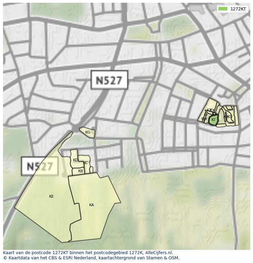 Afbeelding van het postcodegebied 1272 KT op de kaart.