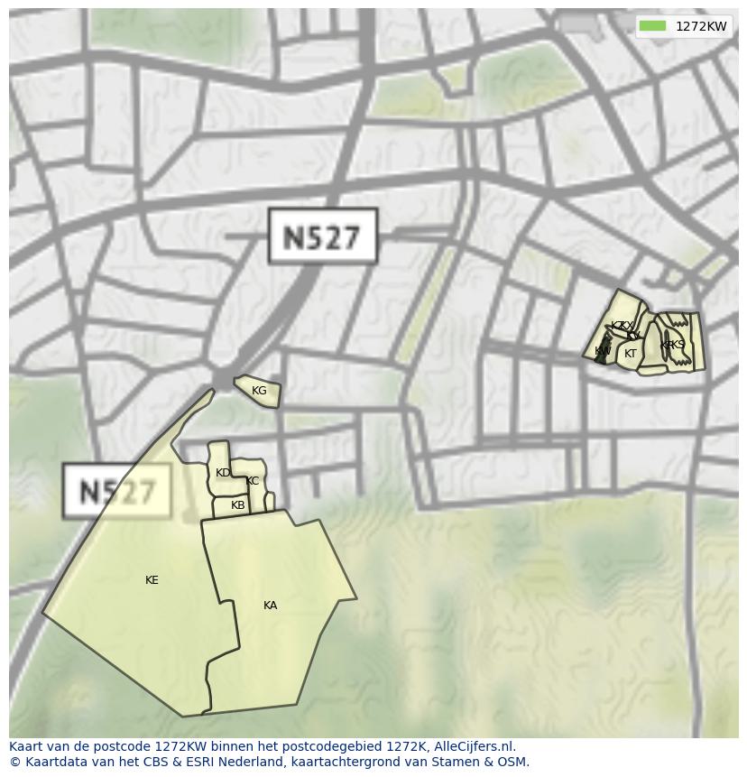 Afbeelding van het postcodegebied 1272 KW op de kaart.