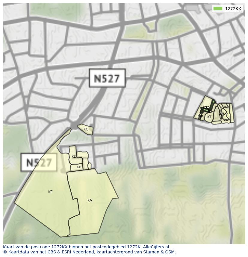 Afbeelding van het postcodegebied 1272 KX op de kaart.