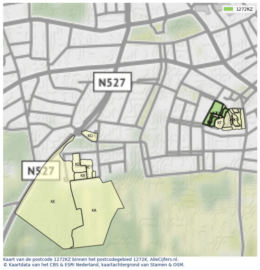 Afbeelding van het postcodegebied 1272 KZ op de kaart.